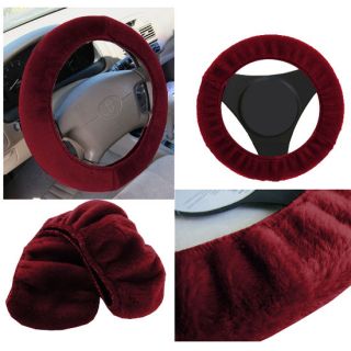  Sheepskin Soft Furry Red Burgundy Steering Wheel Cover Fit Ford