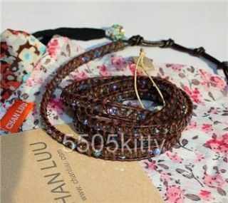 Chan Luu AB Crystal Beads Wrap Bracelet on Brown Leather