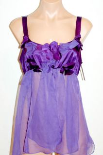 NWT Flora Nikrooz Sold @ Victorias Secret Purple Satin Sheer Babydoll