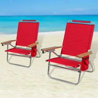 Set of 2 Four Position High Back Folding Beach Chairs