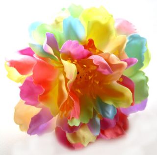 Artificial Silk Light Rainbow Peony Flower Heads 4 Lot for Home