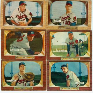 1955 55 Bowman Milwaukee Braves 13 Card Lot
