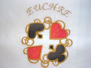 Embroidered Flour sack dish towels set of 2 Playing cards EUCHRE