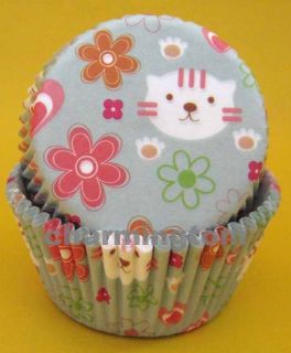 50pcs lovely cat and flower muffin baking cups cupcake cases liners