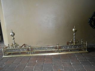 RARE ORNATE ANTIQUE SILVER PLATED FIREPLACE FENDER AND ANDIRONS