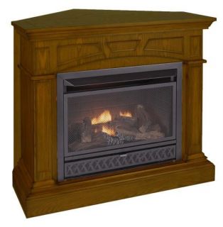  Oak Corner or Flat Wall Fireplace Dual Fuel Gas Logs 28K BTU