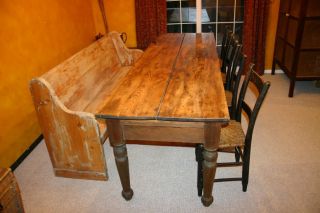 Antique Primitive Farmers Table with 4 Chairs