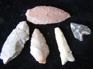 Five Old Southwest Native American Indian Stone Spear Points