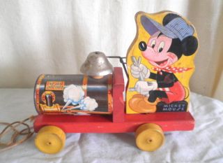 Old Fisher Price 485 Mickey Mouse Pull Toy Vintage Disney Toy