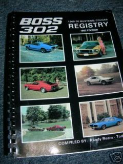 1969 1970 Ford Mustang Cougar Boss 302 Registry 1992 Ed