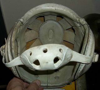 1920s 30s White Leather Football Helmet with Chin Strap