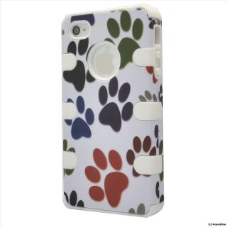 Dog Footprint Rugged White Silicone Case Cover for Apple iPhone 4 4S