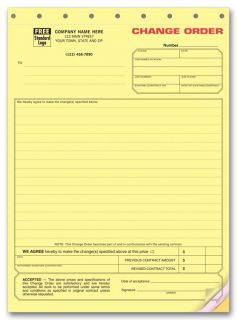 100 Change Order Forms Contractors Custom Imprinted
