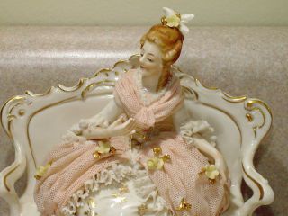 Vtg Seated Victorian Lady Lace Figurine Germany Franz Witter