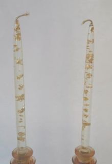 vintage Clear Lucite Acrylic Gold Fleck Taper Permanent Candles