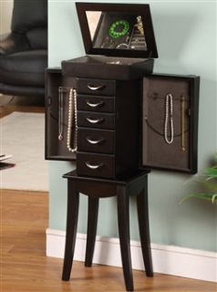 Curved Black Wood Floor Standing Jewelry Box Armoire. Parisian Style 5