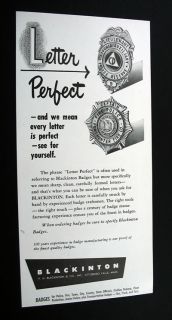Blackinton Badges Livonia Police Fort Hunter Fire Ad