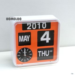 Fartech Retro Modern ORANGE 9 5 Calendar Flip Desk Wall Clock