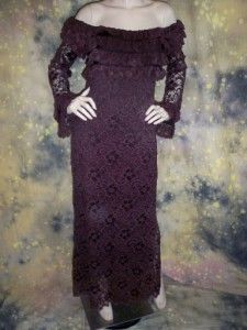 Vtg 90s Sexy Casadei Off Shoulder Lace Goth Purple Dress Gown Sz s M