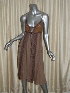 NWT Ann Ferriday Brown Cotton Lacey Sleeveless Dress Sundress Size One