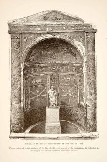 1890 Wood Engraving Photoxylograph Fountain Mosaic Statue Pompeii