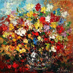 FLOWER BOUQUET VASE GARDEN Palette Knife ORIGINAL ART Oil Painting