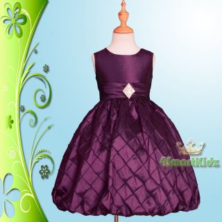 Purple Formal Diamante Dress Wedding Flower Girl Flowergirl Party Size