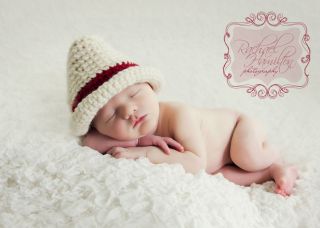 Fedora Hat Photography Prop Newborn Baby Boy Cream Chili Red Band Hand