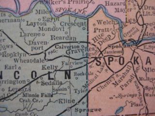 1895 Map Washington Seattle Spokane Tacoma Olympia Kent