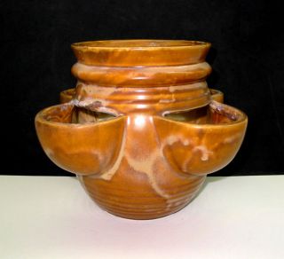 Vintage McCoy Art Pottery Strawberry Pot Planter with A Light Brown