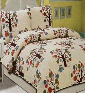   TREES FLORAL MULTI COLOR QUEEN COVERLET PILLOWSHAMS 3PC BEDDING NEW