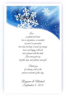 100 Personalized Custom Blue Snowflake Bridal Wedding Scrolls Favors