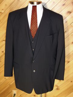 Tom James Filo A Mano Custom Mens Deep Navy PS 3 PC Wool Suit 48L