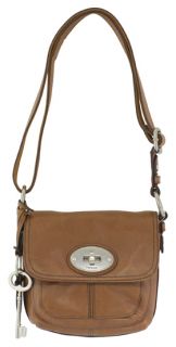 Fossil Maddox Twist Lock Chestnut Brown Leather Crossbody Handbag