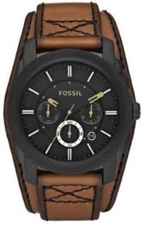 fossil men s machine cuff leather watch desert sand with black