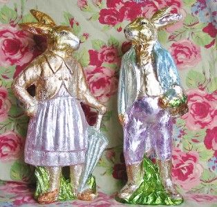 Foil Easter Large Bunny Rabbit Couple Gorgeous 16 5 inches Flat
