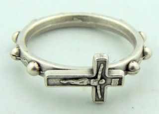  Medium Silver Crucifix Cross Finger Rosary Ring Catholic 1 Decade Rare