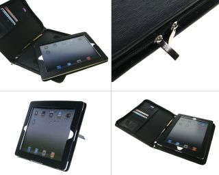  Apple iPad 2 3 Black Synthetic Leather Zipper Folder Case Cover