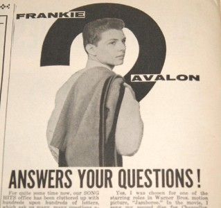 Vintage Song Hits Magazine November 1958 Frankie Avalon