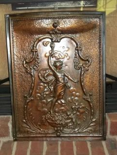 Antique Victorian Tin Fireplace Front Cover Greek Goddess Cherub Motif