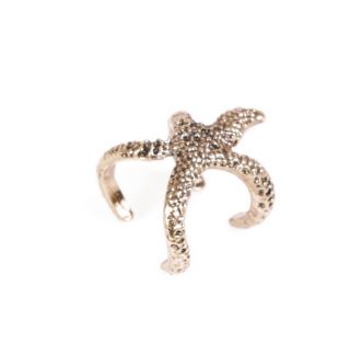  Jewelry   Antique Gold Tone Starfish Star Fish Cuff Style Ring Size 7