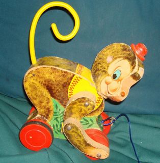 Vintage Fisher Price Chatter Monk Monkey Pull Toy