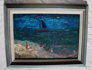 Framed Modernist Oil Painting Blue Lagoon by Richard Hackett 1917 1989