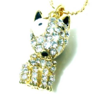 yellow gold pt french bull dog CRYSTAL pendant necklace English