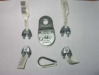 National Mfg N195800 Fixed Eye Steel Pulley Plus 4 Cable Clips New