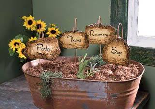 French Country Cottage Chic Herb Garden Marker Stakes Slate Rusty