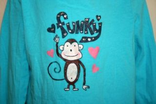 Childrens Girls Gap Kids Turquoise Funky Monkey Long Sleeve Tee Shirt
