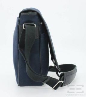 Coach Navy Canvas Black Leather Trim Messenger Flap Bag