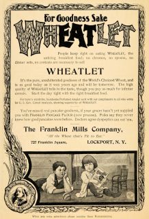 1904 Ad Franklin Mills Wheatlet Breakfast Food Children   ORIGINAL
