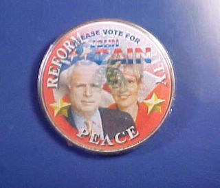 PEACE REFORM FLASHER pin McCAIN PALIN BADGE button WESTMINSTER GAL MD